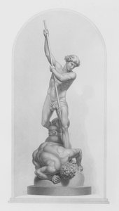 Michael és Sátán, Flaxman márványcsoportjából, RA, metszett W Roffe (metszet)