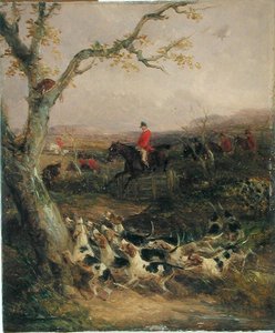 Déli szél és felhős égbolt vadászreggelnek hirdeti a vadászatot (olaj, tábla) (lásd 225061-225062)
