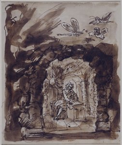 Alexander Pope a barlangjában (toll és tinta mosással a papíron)