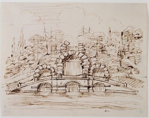 Chiswick, a kaszkád kialakítása, ahogyan megépült (toll és tinta ceruzával papíron)