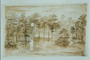 Dizájn az erdei vízi kerthez, holdfényben látható (toll és tinta, valamint papíron átmosható ceruza) alkotó: William Kent