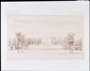 Perspektivikus dizájn egy új Orangery számára (toll és tinta, valamint ceruza átmosása papíron) alkotó: William Kent