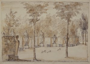 Kilátás az Exedra Chiswickben (toll és tinta barna mosással a papíron) alkotó: William Kent