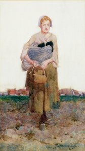 Egy fiatal nő egy csomagot cipel alkotó: William Lee Hankey