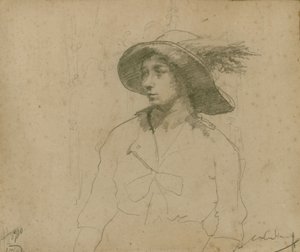 Tanulmány egy ülő kalapos nő portréjához alkotó: William Lee Hankey