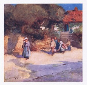 A játékos gyerekek éppen kiszabadultak az iskolából (színes litó) alkotó: William Lee Hankey