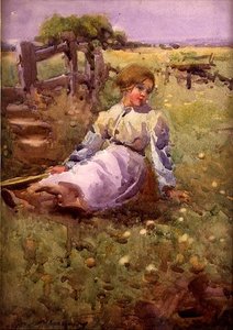 Nő a mezőn (akvarell papíron)