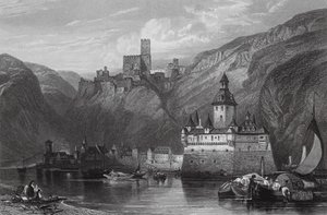 Caub, Gutenfels vára és Pfalz, Rajna (metszet)