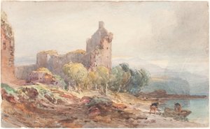Egy romos kastély a tavon alkotó: William Leighton Leitch