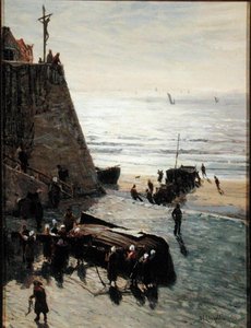 A halászhajó felhúzása (olaj, vászon) alkotó: William Lionel Wyllie