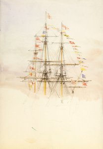 A HMS "Victory" árbocai, 19. század vége-20. század eleje (akvarell, grafit) alkotó: William Lionel Wyllie