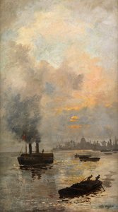 Naplemente a Temzén (olaj, vászon) alkotó: William Lionel Wyllie