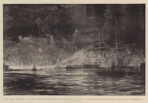 A Spithead-i haditengerészeti szemle a walesi herceg előtt a királynő gyémántjubileuma tiszteletére, a flotta kivilágítva