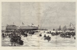 A királynő látogatása Portsmouthban, a HMS Royal Arthur elfoglalja a vizet
