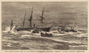A közelmúltban történt súlyos szélütés a La Manche csatornában, a Hankow gőzhajó a Plymouth Breakwater mellett alkotó: William Lionel Wyllie