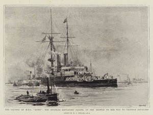 HMS Howe megmentése, a fogyatékkal élő csatahajó, amely a Medway mellett halad el a Chatham Dockyard felé