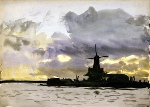 A szélmalom Zaandamban, Amszterdamtól északra (Hollandia). Akvarell alkotó: William Lionel Wyllie