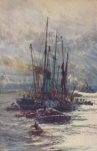 Szén kirakodása a bárkákba, 1910 alkotó: William Lionel Wyllie