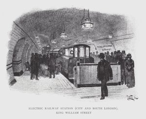 Elektromos pályaudvar, City és Dél-London, King William Street (litho) alkotó: William Luker