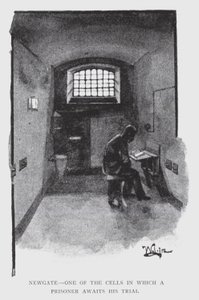 Newgate, az egyik cella, amelyben egy fogoly a tárgyalására vár (litho) alkotó: William Luker