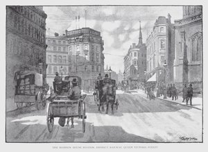 The Mansion House állomás, kerületi vasút, Queen Victoria Street (litho) alkotó: William Luker