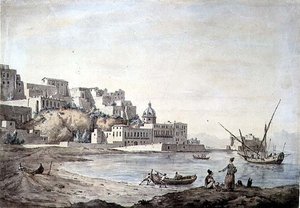 Borgo di Chiaia, Nápoly, 1767 körül (toll és tinta és akvarell papíron) alkotó: William Marlow