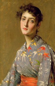 Lány japán jelmezben, 1888 körül (olaj, vászon) alkotó: William Merritt Chase