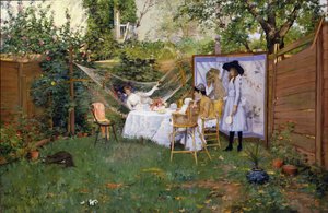 Szabadtéri reggeli alkotó: William Merritt Chase