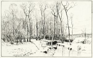 Cím nélkül, téli táj (toll és tinta papíron) alkotó: William Merritt Chase