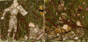 Tizenhat csempe nyolc illusztrációja a „Briar Rose” (1862-1865) mesének. Művészek: William Morris, Sir Edward Coley Burne-Jones.