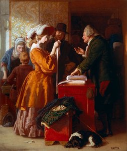 "" Az esküvői ruha kiválasztása "" Részlet. William Mulready (1786-1863) festménye. 1845. London. Victoria és Albert Múzeum. alkotó: William Mulready