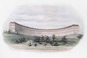 Royal Crescent, Bath, a parkból, metszett J. Shury, 1840 körül alkotó: William N. Hardwick of Bath