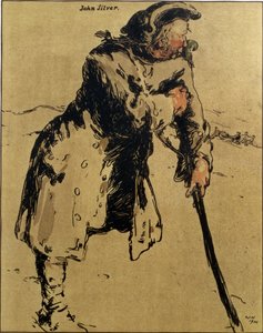 John Silver, a „Characters of Romance” illusztrációja, először 1900-ban jelent meg (színes litó)
