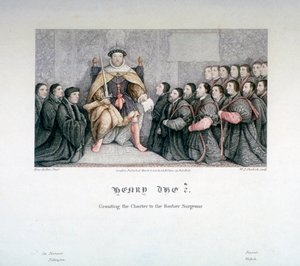 VIII. Henrik a borbélysebészek oklevelét adta, 16. század, 1817. alkotó: William P Sherlock
