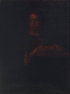 Sarah egy korláton támaszkodik alkotó: William Page