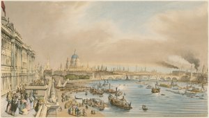 Somerset House, Szent Pál székesegyház és a Blackfriars híd a Waterloo híd felől, 1840 körül