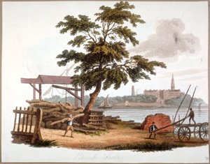 Férfiak fát szállítanak a londoni Bankside-ban, Southwarkban, c1810