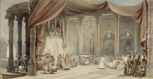 Az európaiakat táncosok és zenészek szórakoztatják egy csodálatos indiai házban Kalkuttában a Durga puja idején alkotó: William Princep