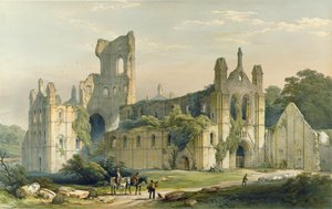 Kirkstalli apátság, északnyugat felől nézve. - A "Yorkshire kolostori romjaiból", H. Hawkins metszete