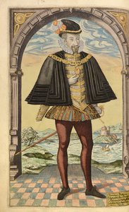 Emmanuel Philibert, Savoyai herceg, a Honor Military és a Civil, William Segar, pub. Robert Barker, London, 1602 (kézzel színezett metszet)