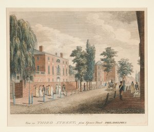 Kilátás a Third Streetre a Spruce Street felől, Philadelphia alkotó: William Russell Birch