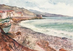 Franciaország és Olaszország, A parton, Mentone, Bordighera felé nézve (színes litográfia) alkotó: William Scott