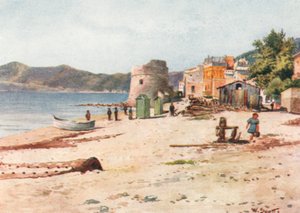 A parton, Alassio (színes litográfia)