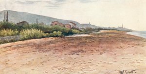 A parton, Bordighera, kora reggel (színes litográfia)