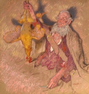 Tanulmány egy kakasát tartó férfiról, 1918 (olaj, papír)