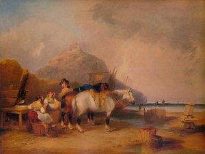 Tengerparti jelenet figurákkal és lovakkal, c1841