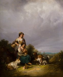 Két fiatal nő és kecske egy tájban, 1870.