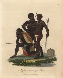 Dél-afrikai bennszülöttek lándzsákkal, állatbőr kabáttal, nyaklánccal alkotó: William Smellie