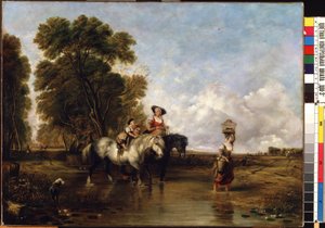 Ford átkelés (Gólón keresztül). William I Shayer (1788-1879) festménye. Olaj, vászon, 94,5 x 127,5 cm. 19. századi angol iskola. Állami M.K. Ciurlionis Művészeti Múzeum, Kaunas (Litvánia).