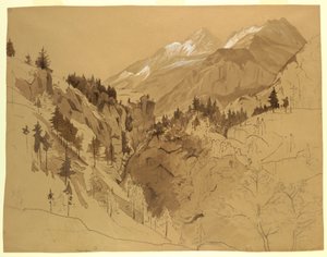 Rajz, Hegyek Meiringen közelében, Svájc, 1856 alkotó: William Stanley Haseltine